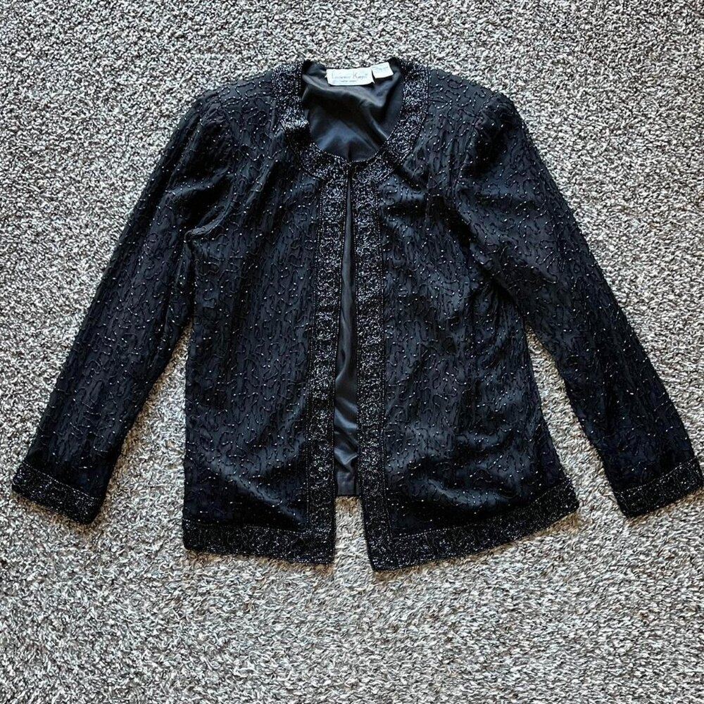 100% Silk Vintage 90s Laurence Kazar Cardigan Women Medium Black Gothic Fairy